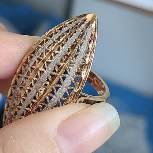 Boho Sterling Silver Rose Gold Marquis Two Tone Full Finger Statement Ring - Picture 7 of 13